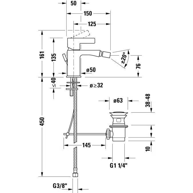 DE2400 D-Neo Single handle bidet mixer