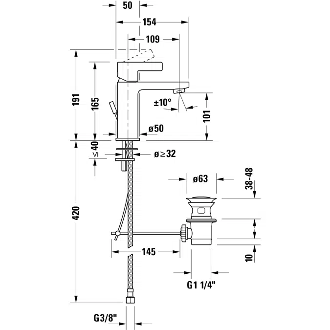 Duravit D-Neo Mezclador monomando para lavabo M - DE1020