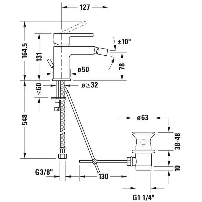 B.2 Single handle bidet mixer Chrome High Gloss 148x42x131 mm - B22400