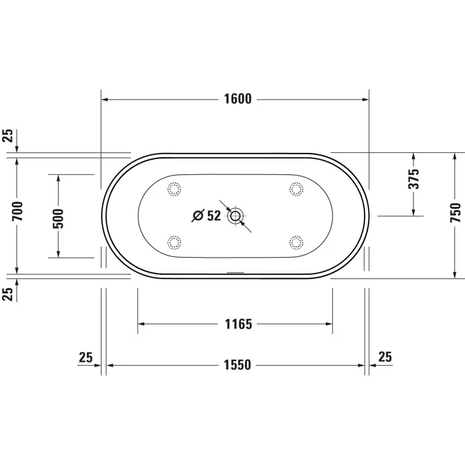 D-Neo Bathtub White Matt 1600x750 mm - 700477