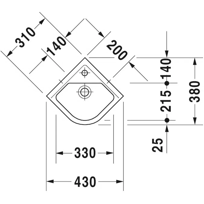 Starck 3 Corner sink White High Gloss 430 mm - 075244