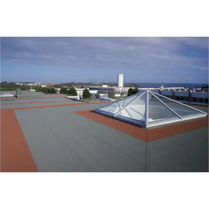 Roof system Paradiene 40.1.GS (White NOXACTIV, Grey, Green, Red), Adepar JS, XPS Insulation, Gravifiltre, Irex Profil, Siplast Primer over Concrete board