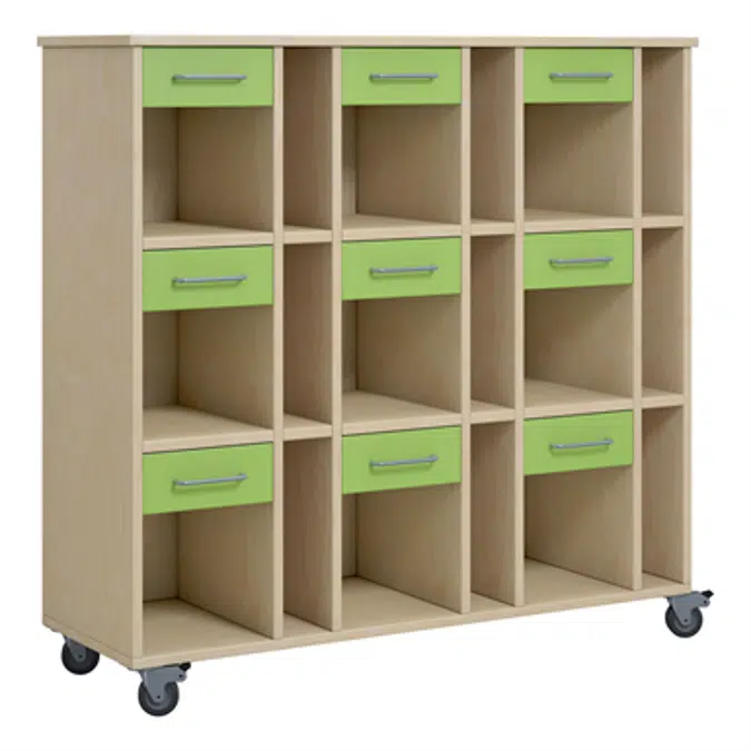 Norden pupil trolley 9 trays B120xD40xH117 birch