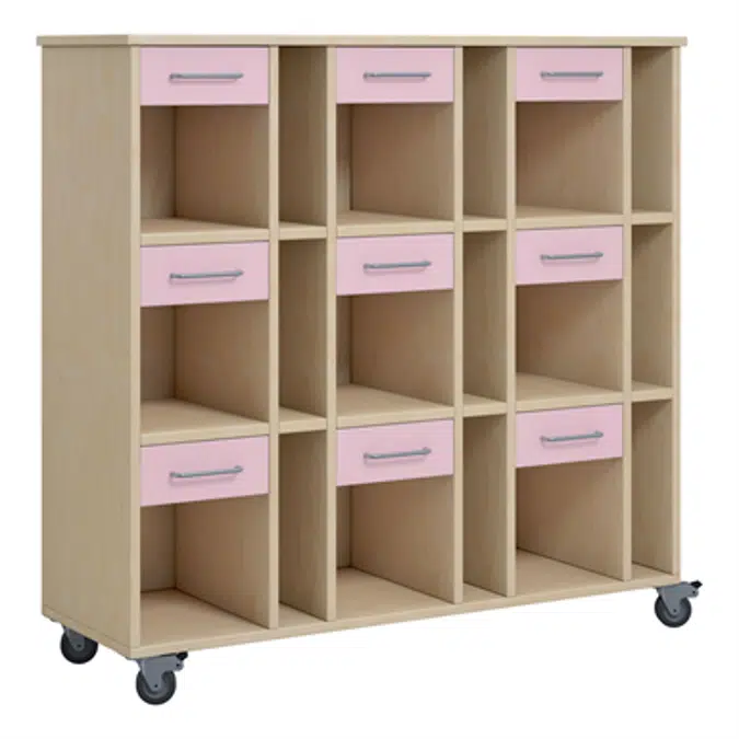 Norden pupil trolley 9 trays B120xD40xH117 birch
