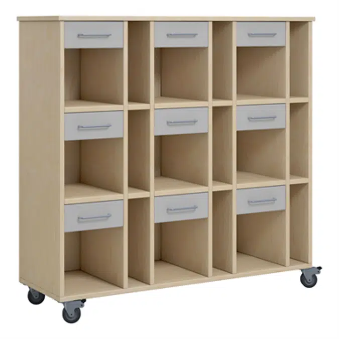 Norden pupil trolley 9 trays B120xD40xH117 birch