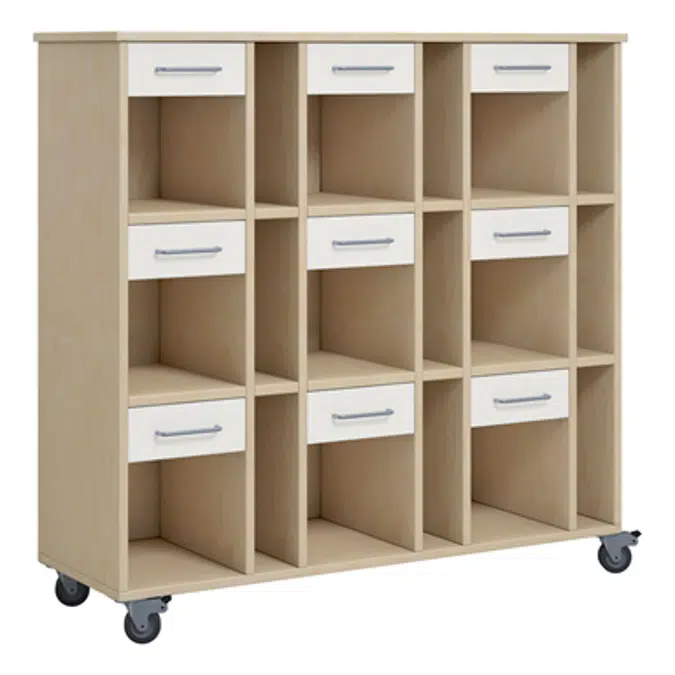 Norden pupil trolley 9 trays B120xD40xH117 birch