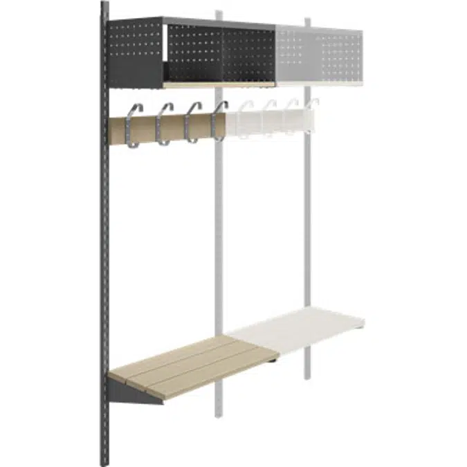 Wille 2-tray wall with coat hanger and bench Add-on section