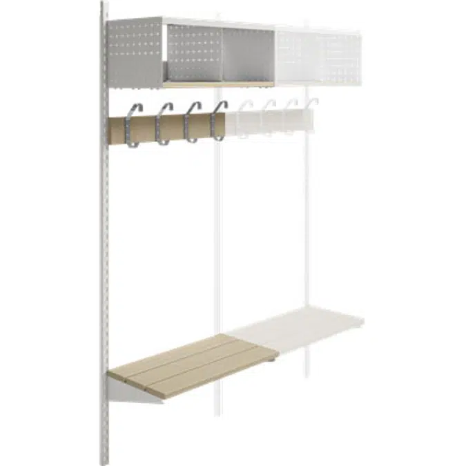 Wille 2-tray wall with coat hanger and bench Add-on section