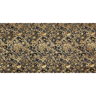 Image for Fabric with Star and flower design HOSHIHANAKARAKUSA [ 星花唐草 ]_black-gold 