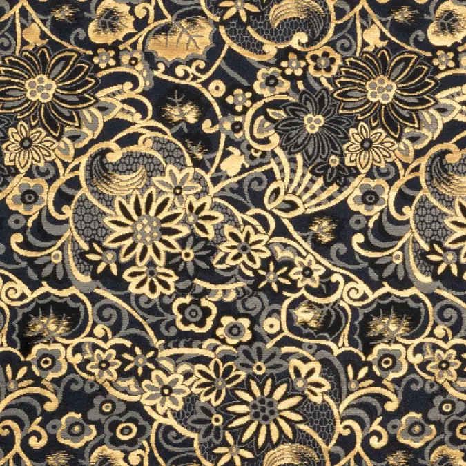 Fabric with Star and flower design HOSHIHANAKARAKUSA [ 星花唐草 ]_black-gold