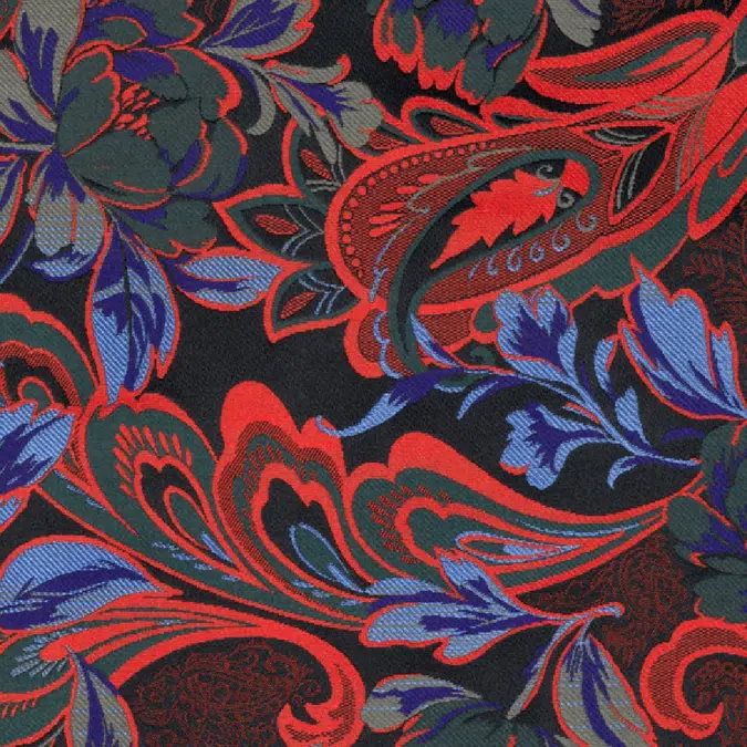 Fabric with Peonies in paisley design [ 牡丹 ]_Red