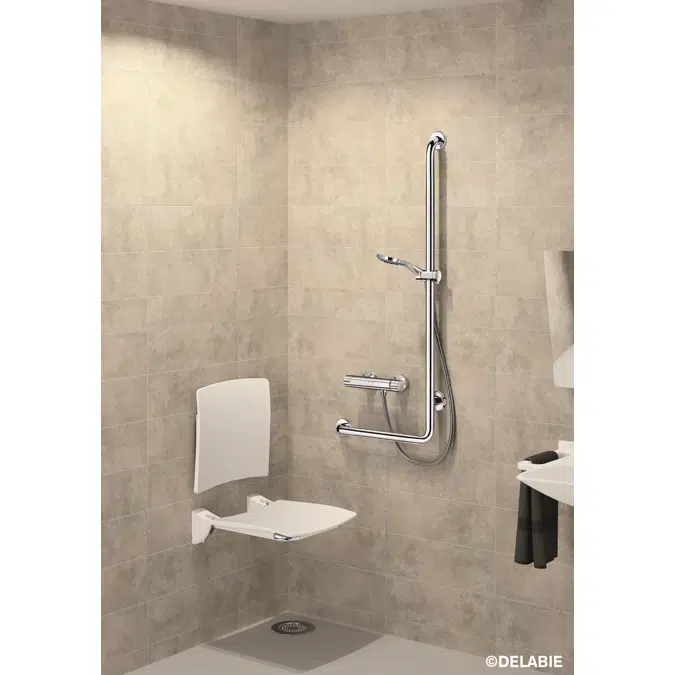 5070N White L-shaped anti-bacterial Nylon shower grab bar, H. 750mm