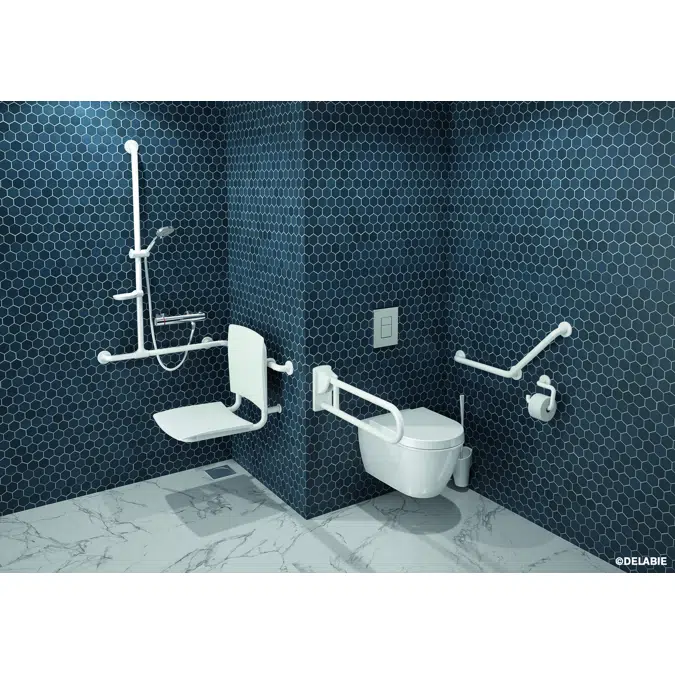 5481N Corner grab bar with sliding vertical bar, anti-bacterial white Nylon