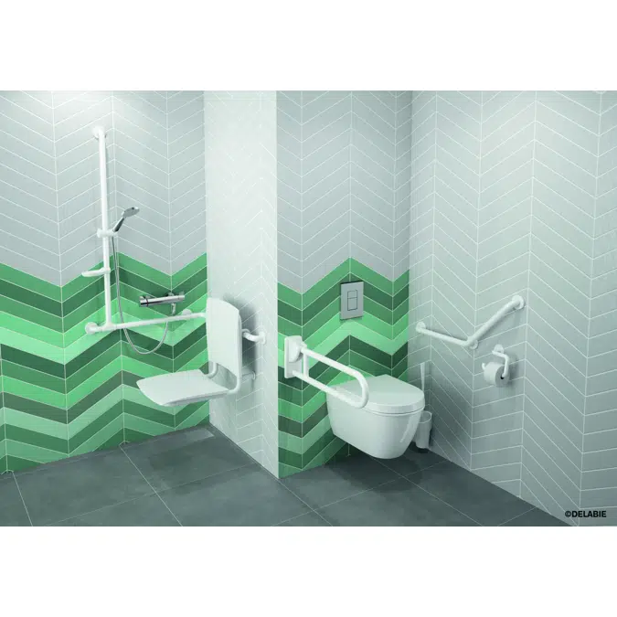 5490N Corner shower grab bar with vertical bar, anti-bacterial white Nylon