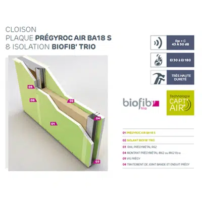 imazhi i Anti-VOC Drywalls - SINIAT PREGYMETAL - EI60 - Bio-sourced Insulation BIOFIB