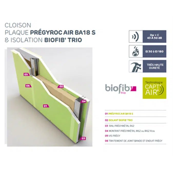 Cloisons SINIAT Prégymétal Anti-COV - Isolant Biosourcé BIOFIB