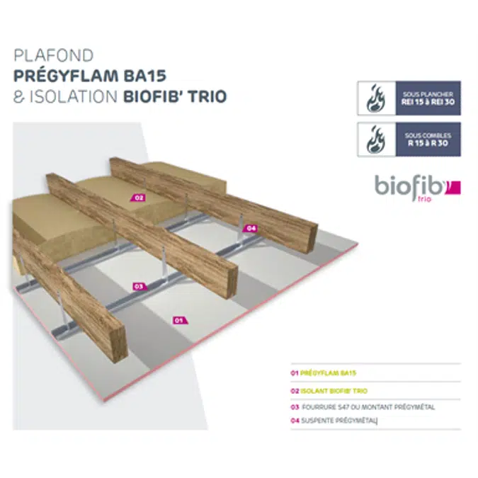 Plafonds SINIAT Prégymétal Résistant au Feu avec Isolant Biosourcé BIOFIB'