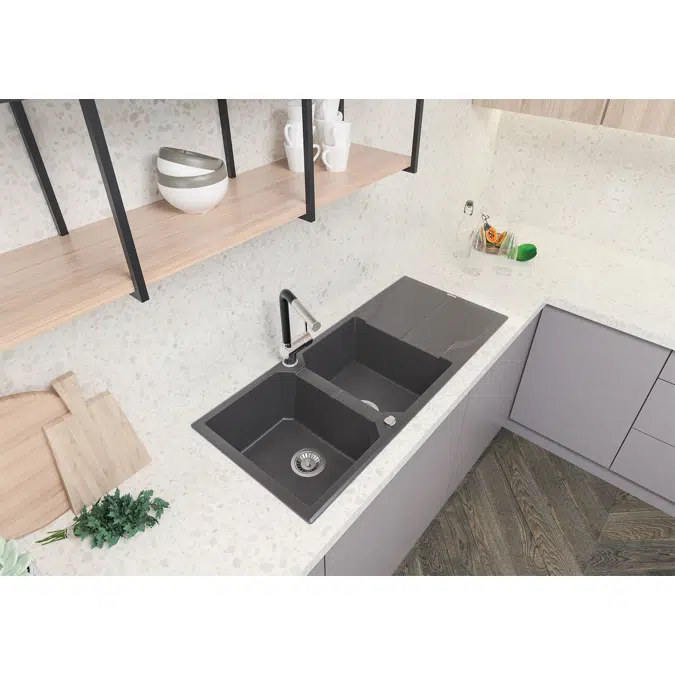 Andante, Granite sink, 2-bowl with drainer