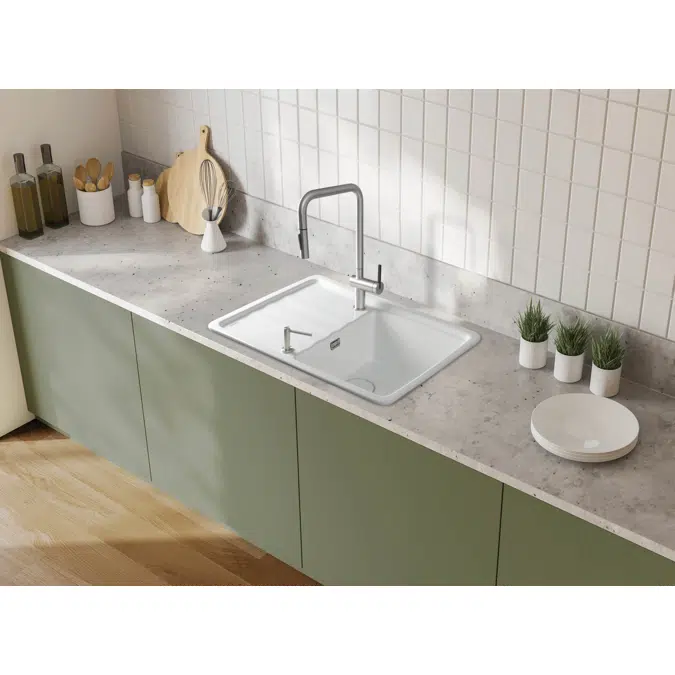 Momi, Ceramic sink, 1-bowl with drainer
