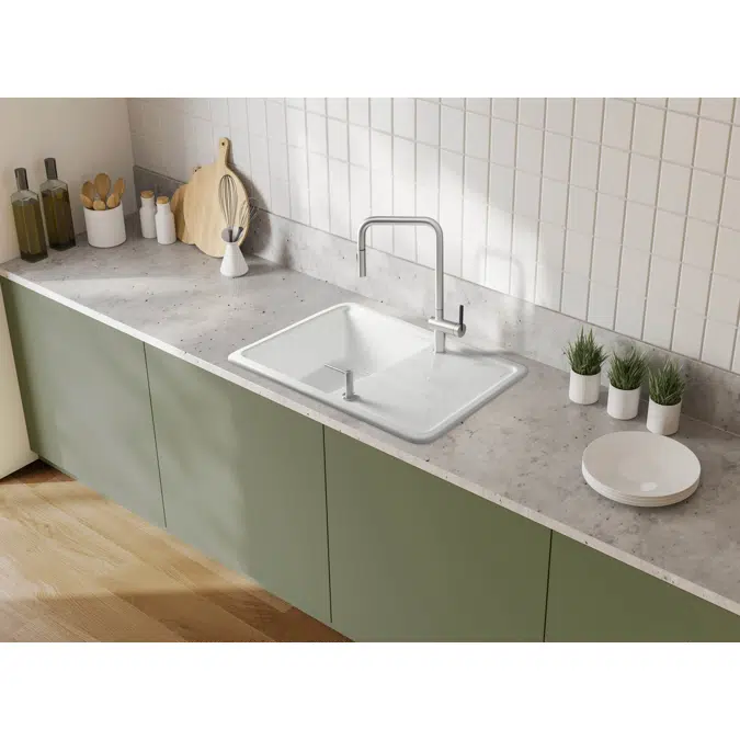 Momi, Ceramic sink, 1-bowl with drainer
