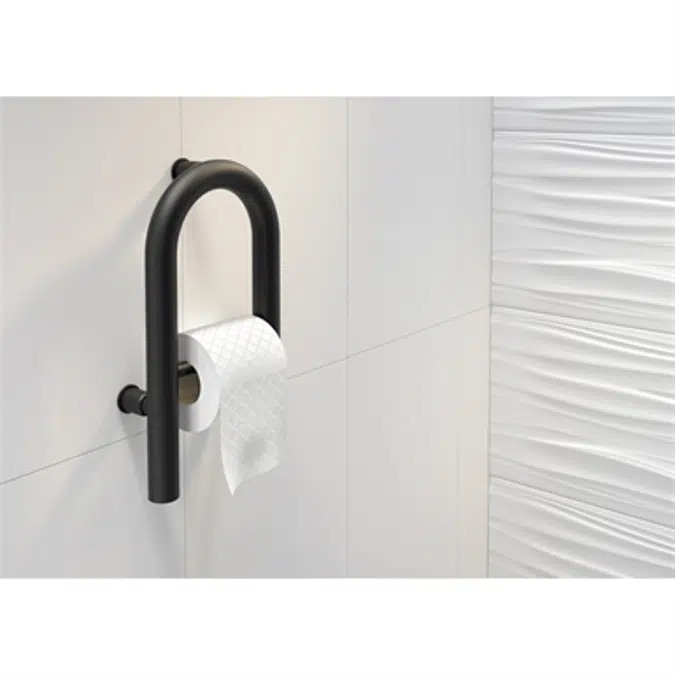 Vital wall-mounted steel grab bar with space for toilet paper
