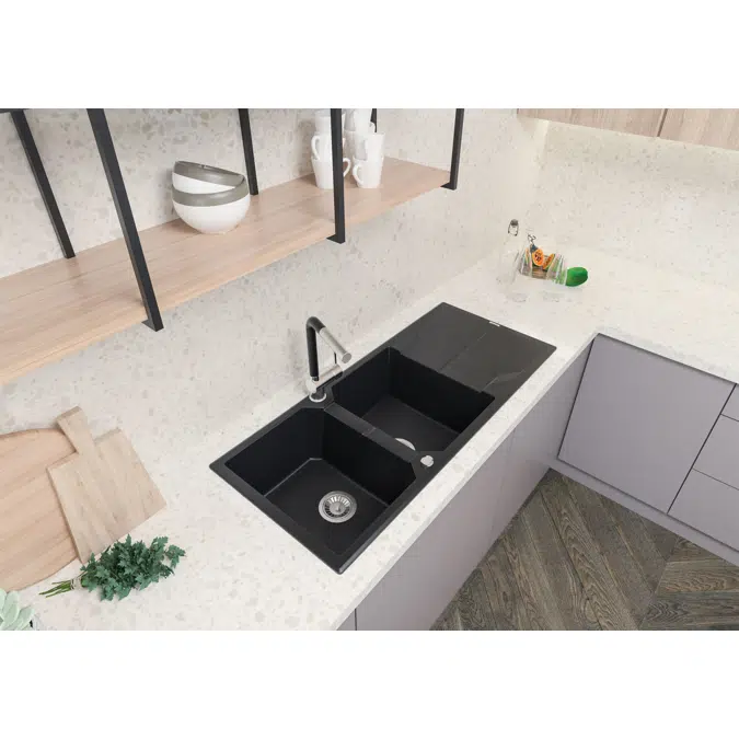 Andante, Granite sink, 2-bowl with drainer