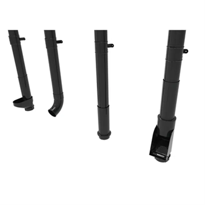 Round downpipe system 100 for half round gutter 125