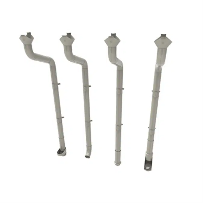 Round downpipe system 100 for half round gutter 125