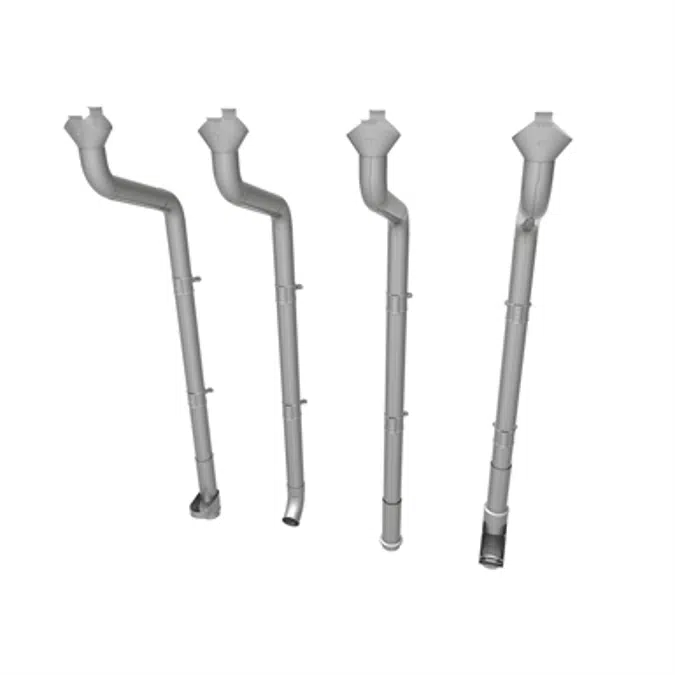 Round downpipe system 100 for half round gutter 125