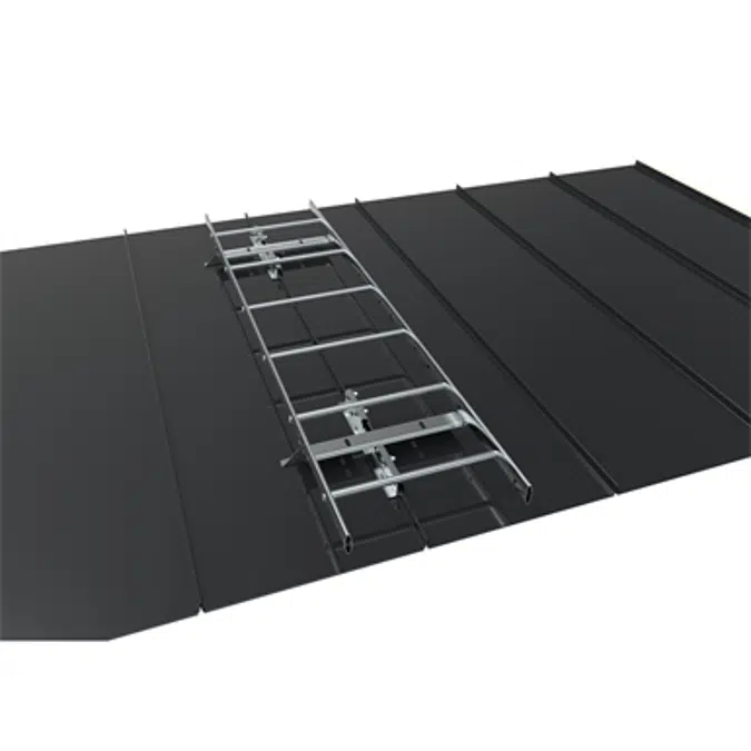 Roof ladder system for standing seam and seam roof profile (SRP25) roofs