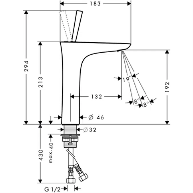 PuraVida Single lever basin mixer 200 with push-open waste set