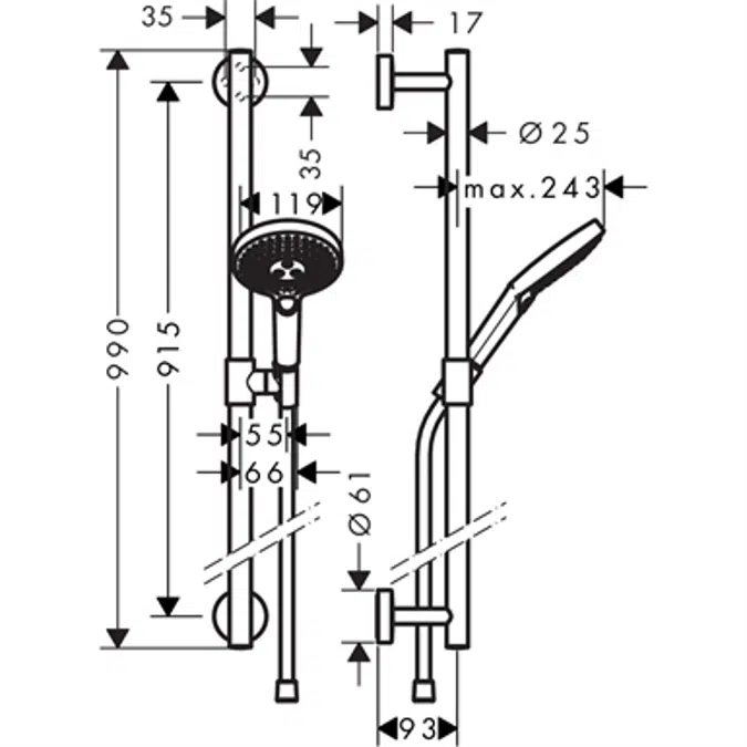 Raindance Select S Shower set 120 3jet EcoSmart 9 l/min with shower bar 90 cm