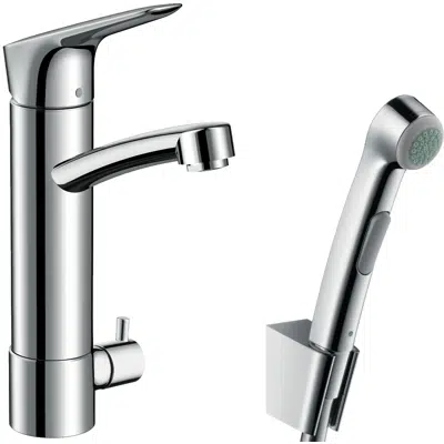 Image for Logis Single lever basin mixer with device shut-off valve with bidette hand shower and shower hose 160 cm DZR