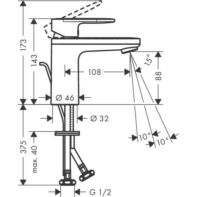 Vernis Blend Single lever basin mixer 100 with isolated water conduction without waste set