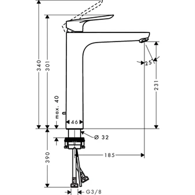 Logis E Single lever basin mixer 230 with metal pop-up waste set