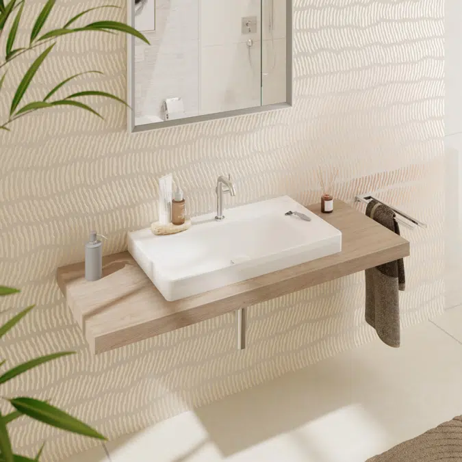 61027XXX Xelu Q Countertop basin ground with shelf right 800/480 with tap hole without overflow, SmartClean