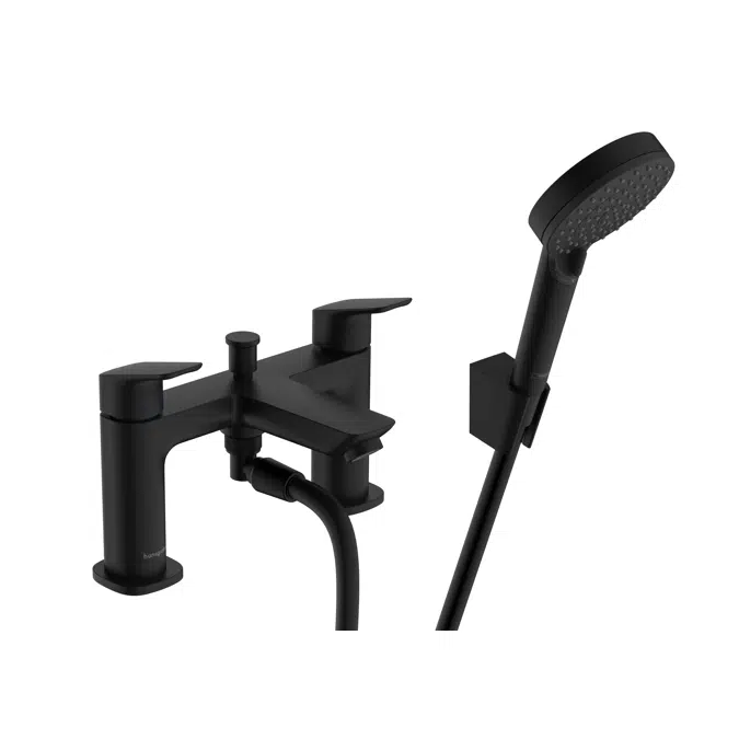 Logis 2-hole rim mounted bath mixer with diverter valve and Vernis Blend hand shower Vario