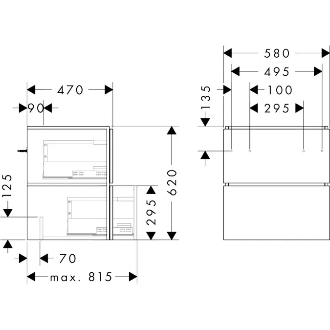 54254XXX Xilesa E Vanity unit 580/470 with 2 drawers for wash basin