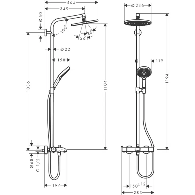 BIM objects - Free download! Raindance S Showerpipe 240 1jet EcoSmart 9 ...