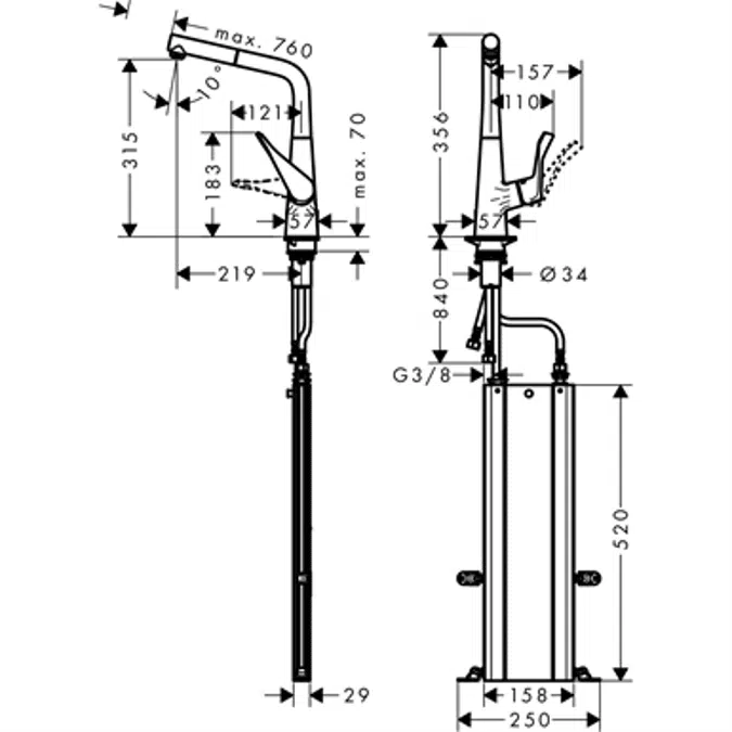 Single lever kitchen mixer with pull-out spout