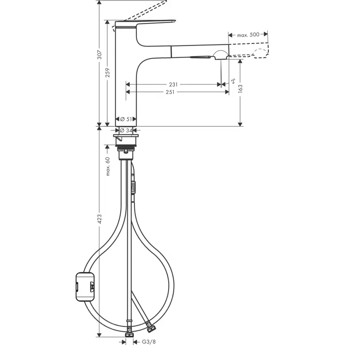 Zesis M33 Single lever kitchen mixer 160, pull-out spray, 2jet