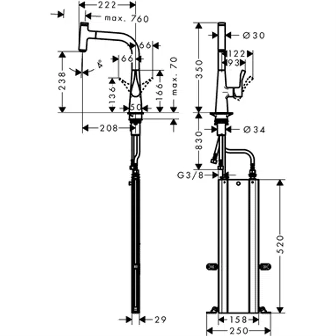 Single lever kitchen mixer with pull-out spout