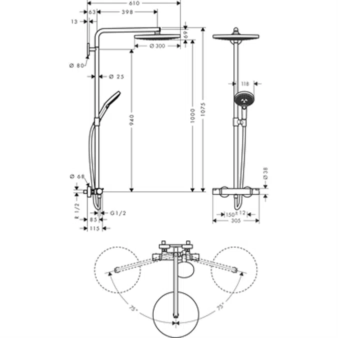 Raindance Select S Showerpipe 300 2jet with thermostat