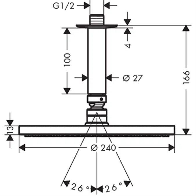 Raindance S Overhead shower 240 1jet PowderRain with ceiling connector