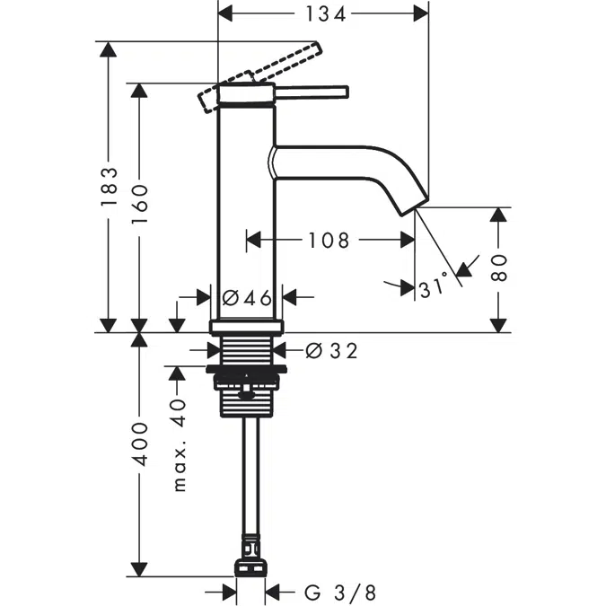 Tecturis S Pillar tap 80 with lever handle for cold water or pre-adjusted water without waste set