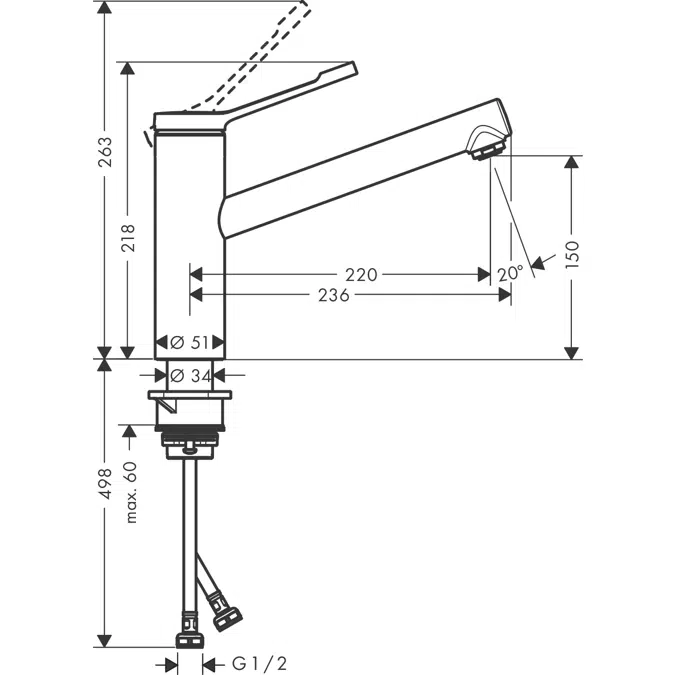 Zesis Lean M34 Single lever kitchen mixer 150, 1jet