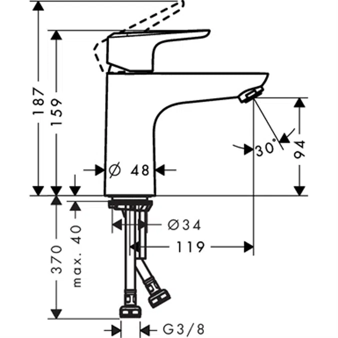 Ecos Single lever basin mixer L CoolStart with push-open waste set