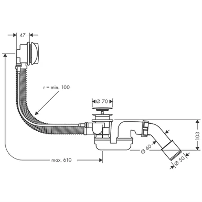 Flexaplus Complete set waste and overflow set for standard bath tubs