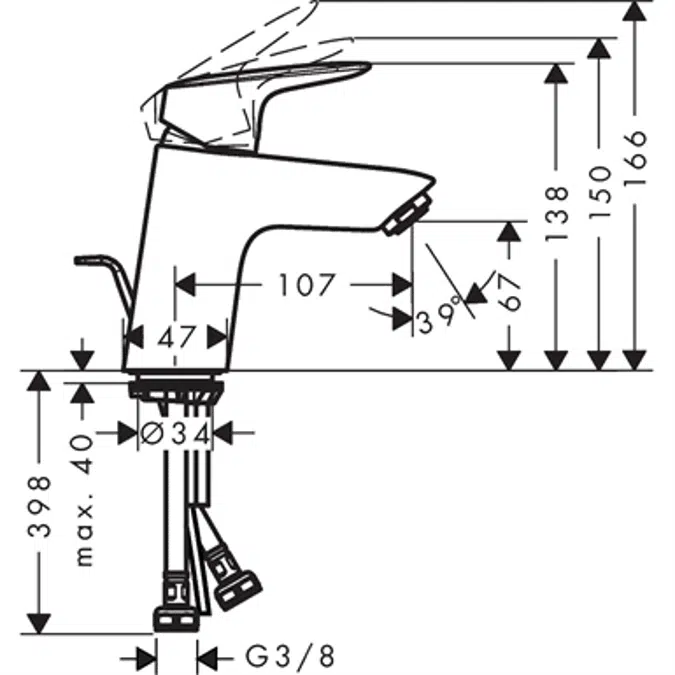 Logis Single lever basin mixer 70 with 2 flow rates with pop-up waste set