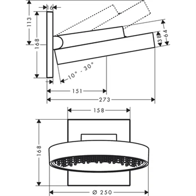 Rainfinity Overhead shower 250 1jet with wall connector